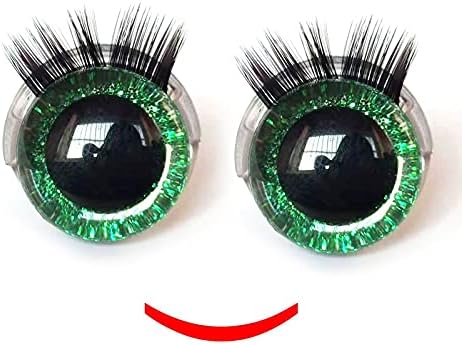 20 יחידות ריסים עיניים ירוקות של צבועים ביד 20 ממ עם ריסים עיניים נצנצים מפלסטיק להכנת צעצועים עיניים