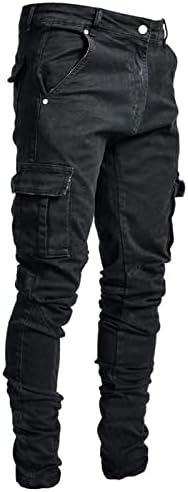 מכנסי מטען גברים, ג'ינס עיפרון צדדי צדדי של גברים רזה מכנסי ג'ינס מזדמנים מכנסי מטען זוויתיים מכנסיים מכנסיים
