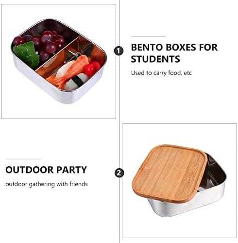 BESPORTBLE BENTO קופסת אוכל פלדה קופסת בנטו 3 יחידות מיכל בנטו עמיד דליפה עץ מחולק עם מכסה מכולות ארוחת