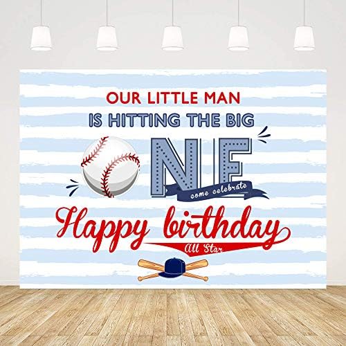 מהופונד בייסבול ילד יום הולדת 1 רקע בייסבול ספורט קישוטי יום הולדת באנר האיש הקטן שלנו מכה בגדול פסים