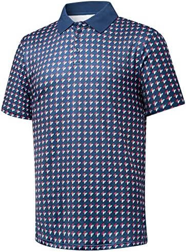 חולצת גולף של Lldress Mens Print ביצועים יבש בכושר לחות מפתחת חולצות פולו שרוול קצר לגברים