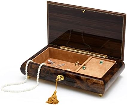 שיבוץ עץ ערבי בעבודת יד 30 קופסת תכשיטים מוזיקלית עם מנעול ומפתח - לילות מוסקבה