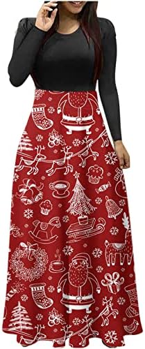 שרוול ארוך לנשים שמלות מסיבות מקסי 2022 חג המולד שמלה ארוכה מזדמנים רופפים שמלת קוקטייל מודפסת גרפית חמודה