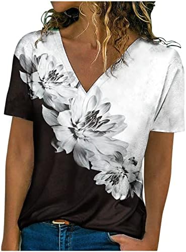 חולצות T לנשים V צוואר חולצות שרוול קצר חולצות קיץ