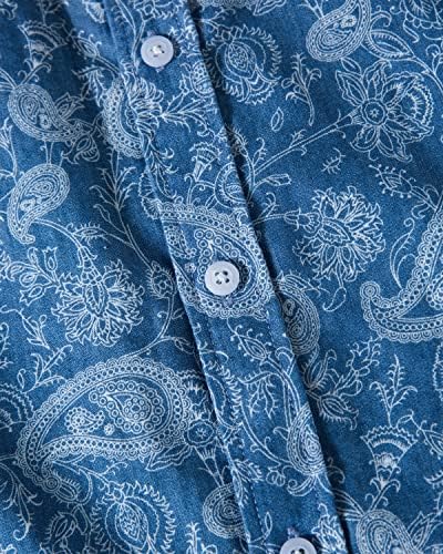 Tunevuse Mens שרוול קצר חולצת ג'ינס מודפסת כפתור כחול כפתור DOWM עבודה מערבית מזדמנת קיץ כותנה ג'ין חולצות