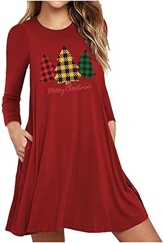 שמלה מזדמן לנשים חג המולד חמוד מודפס נדנדה מיני רופף חולצה שמלות חג המולד תלבושות חג המפלגה שמלה