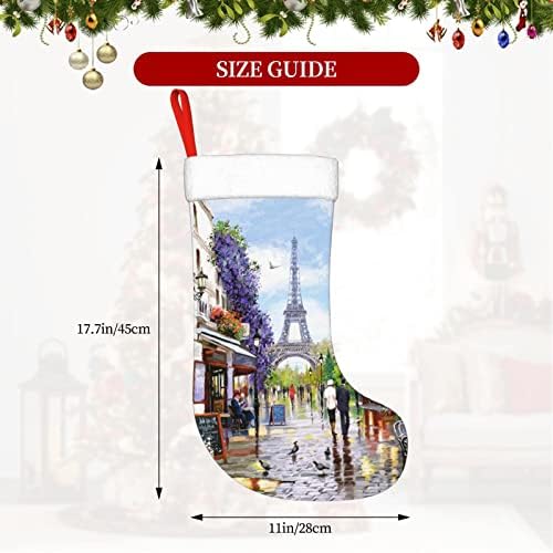 Yilequan 18 אינץ 'גרבי חג המולד גרביים קלאסיים, סצנת רחוב פריז מגדל אייפל, לקישוטים למסיבות חג