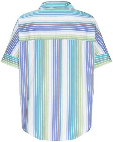 נשים מזדמנים פסים צבעוניים רופפים כפתור שרוולים קצרים חולצה חולצה בתוספת חולצת חולצה עם שרוול ארוך בגודל