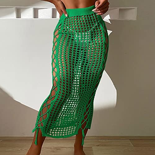 PVCS קיץ נשים חצאיות חצאיות רשת דגים בצבע אחיד חצאית מותניים גבוהה חצאית סרוגה סקסית ביקיני ביקיני כלפי חצאיות