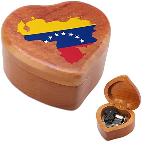 מפת דגל של וונצואלה קופסת מוזיקה מעץ קופסת מוסיקה מעץ צורת לב צורת קופסאות מוזיקליות מודפסות ליום הולדת ולנטיין