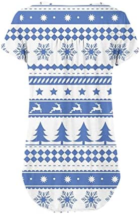 חולצות חג המולד של Dnuri, צוות הכפתור לנשים צוואר שרוול קצר חולצה חולצה חולצה הדפס מזדמן טוניקה טוניקה
