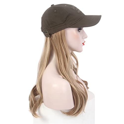 אופנה כובע שיער כובע שחור בייסבול כובע פאה ארוך מתולתל חום פאה כובע