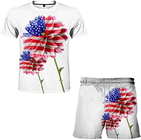 תלבושת יום הזיכרון של Douhen תלבושת דפוס קיץ פרחי עצמאות חליפת יום גברים גברים מזדמנים חליפות ותפאורות