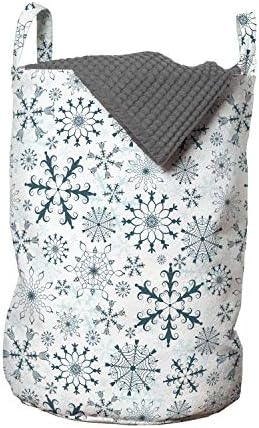 שק כביסה חורפי אמבסון, נושא חג מולד שמח פתיתי שלג עדינים מזג אוויר קפוא קר דפוס חג וינטג', סל סל עם ידיות
