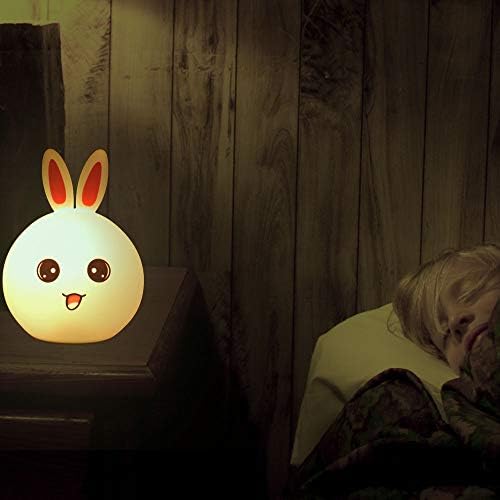 ארנב מקסים רב צבעוני משולב מנורת לילה לד לילדים, מנורת ארנב סיליקון רטובה ניידת מקסימה עם מגע ושלט רחוק, נטענת
