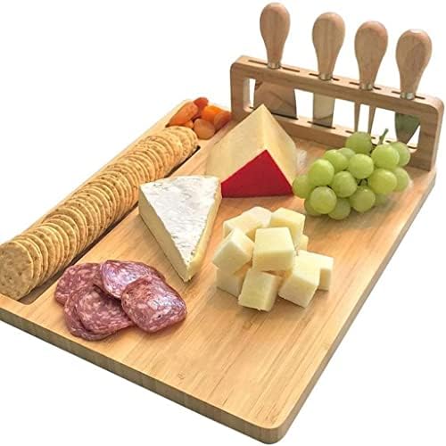 לוחות charcuterie מעודנים, לוח גבינת במבוק ומערך סכין: סט לוחות חרקיקים גדולים, מגש מגש גבינה לאירוח והגשה