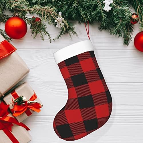 Yilequan 18 אינץ 'גרבי חג המולד גרביים קלאסיים, בדיקת באפלו שחור אדום, לקישוטים למסיבות חג המולד