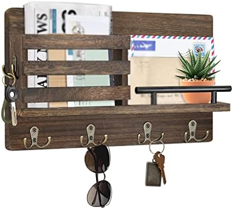 SAWQF מעץ קיר רכוב על דואר דואר קיר קיר מדף עץ מרפסת מרפסת מפתח מתלה לאחסון וו