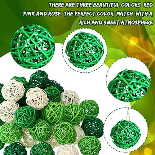 טרילה 48 חתיכות נצרים כדורי ראטאן לבנים וירוקים כדורים דקורטיביים חומרי מילוי לאגרטינג מלאכה קיץ אביב מסיבת