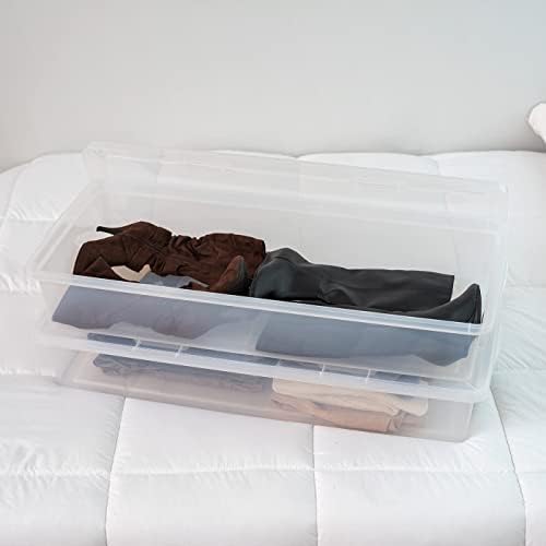DBEES 41 ליטר פלסטיק מתחת לאחסון מיטה לבגדים או שמיכות בגודל מבוגרים, ברור, סט של 6