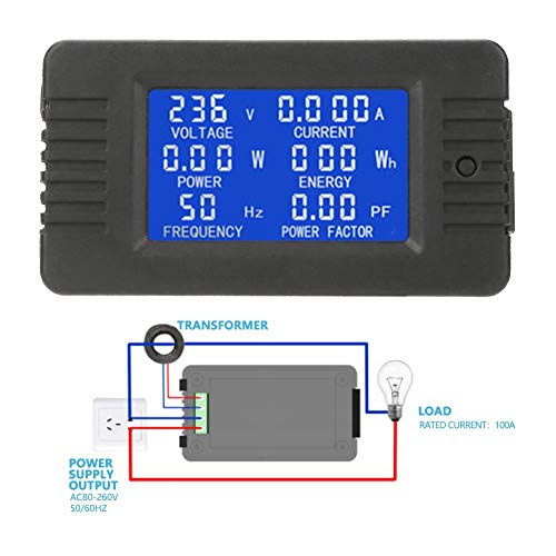 מד דיגיטלי AC Walfront PZEM-022 AC 80-260V 100A תצוגת LCD LCD Multimeter זרם זרם זרם AMPERAGE