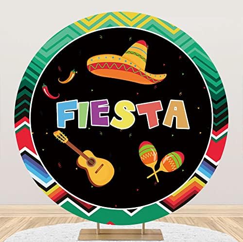 AOFOTO 7.2x7.2ft נושא פיאסטה מקסיקני עגול תפאורה עגולה כיסוי גיטרה צבעוני סינקו דה מאיו פסטיבל המסיבה פוליאסטר