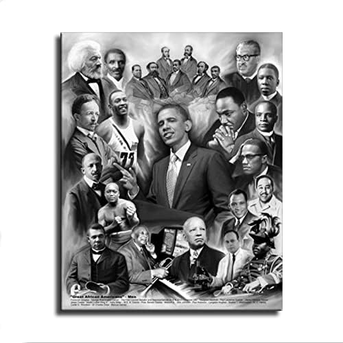 זכויות אזרח שחורות מלקולם X, אובמה, מרטין לותר קינג והקהל פוסטר אמנות שחור -לבן פוסטר בית צביעת בד.