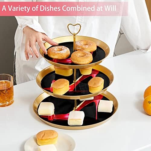 עמדות עוגות בעלות 3 חלקים, אדום עקב גבוה ושפתון שפתון עוגת קאפקייקס ממתק קינוח קינוח תצוגה לחתונה למסיבת תה