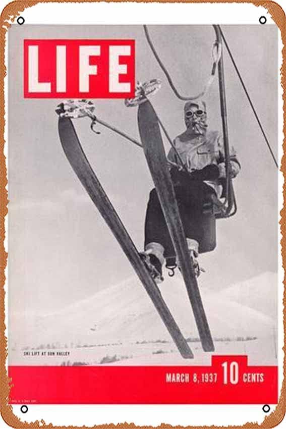 Life Sun Valley Ski מעלית 1937 פתח פח מתכת ספורט פוסטר וינטג 'קיר עיצוב 12 x 8 אינץ'