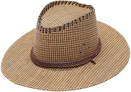 כובע דרכים טקסס נשים בוגר משובץ מזדמן קיץ מערבי אופנה קאובוי שמש כובע רחבה שוליים קאובוי כובע מברשת קפה