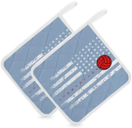 כדורעף דגל אמריקאי מחזיקי סיר ריבועי סיר מצחיקים רפידות חמות עמידות בחום.