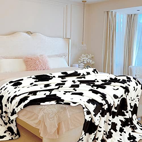 שמיכת פרה של Gugvis, שמיכת הדפסת פרה למבוגרים, שמיכת זריקה לבנה שחורה משקל משקל למשרד מיטות