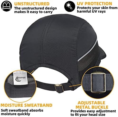 RRVANE מתקפל UPF50+ כובע הגנה על שמש, כובע בייסבול יבש מהיר כובע ספורט חיצוני לא מובנה כושר 22 ~ 24-3/8 עבור