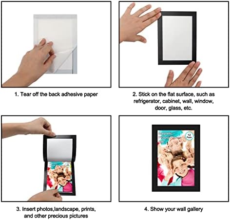 Hoikwo 12 חבילות 4x6 מסגרות תמונה מגנטיות למקרר, 4 x 6 מסגרות צילום דבק מגנט לארונות דלת חלון זכוכית