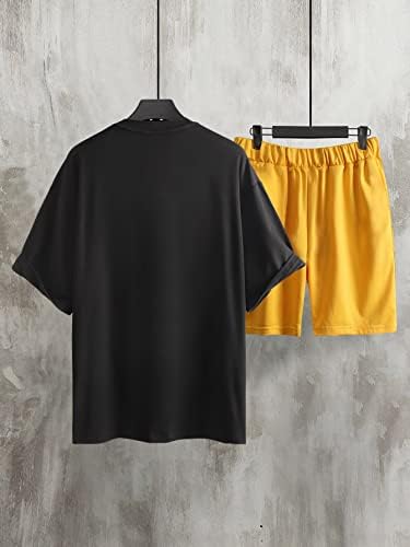 תלבושות של שני חלקים של Fioxa לגברים גברים ביטוי הדפס טי ומכנסיים קצרים המותניים