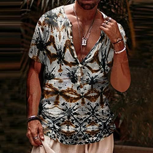XXBR Mens Aztec Henley חולצות 3D רטרו ברטרו במצוקה Boho Print כפתור נ 'צוואר צוואר צוואר חולצת חוף גרפי