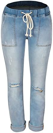 נשים Sikye נמתחות מותניים גבוהות עם רגל ישר סעוד ג'ינס ג'ינס מכנסי מכנסי ג'ינס קרסול