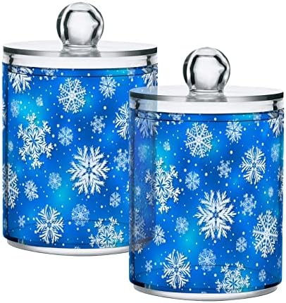 Alaza 2 Pack QTIP מחזיק מתקן פתיתי שלג כחול חורפי לחג המולד מארגני אמבטיה מיכלים לכדורי כותנה/ספוגיות/רפידות/חוט