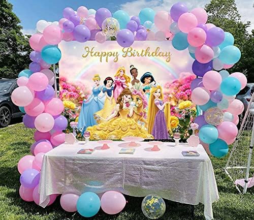 נסיכת רקע נסיכת מסיבת יום הולדת תמונה רקע קשת פרחי צילום דקורטיבי באנר ילדה ילדי תינוק מקלחת ספקי