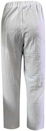 מכנסי מכנסי כותנה ופשתן של Fehlegd כפתור צבע אחיד מזדמן כפתור מטה מו מותניים אלסטיים רופפים מכנסי קפרי נוחים עם