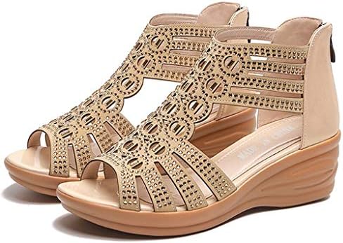 סנדלים לנשים טריז קיץ לבוש, פלטפורמת בוהו אופנה Espadrille אלגנטית להחליק על נעליים רומיות