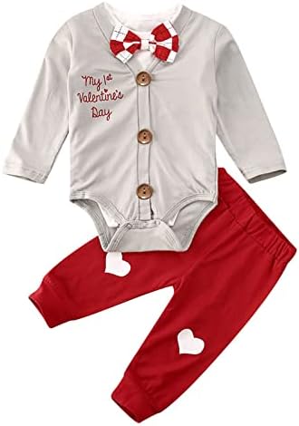 BowanAdacles יילוד תינוקת תינוקת בגדים ליום האהבה הראשון שלי 3 יחידות תלבושת שרוול ארוך שרוול רומפר