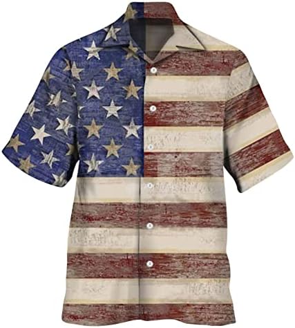 פטריוטית הוואי חולצות לגברים, אמריקאי דגל קצר שרוול כפתור למטה חולצה קיץ אלוהה חוף חולצות לחג