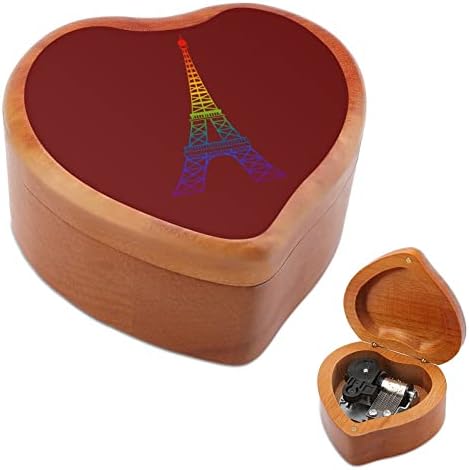 Nudquio Rainbow Eiffel מגדל לב צורת לב קופסת מוסיקה מעץ וינטג