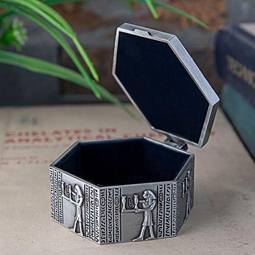 קופסת תכשיטים של סגסוגת אבץ מקנוס, תיבת תכשיטים וינטג 'עתיקה בסגנון מצרי קופסת תכשיטים כסוף שרשרת צמיד קופסאות