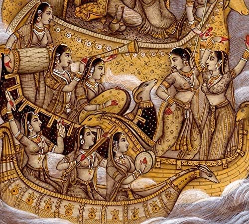 מגמות Tishya Mughal Miniature art ציור קינג נהנה רומנטיקה עם מוזיקה וריקוד על סירה