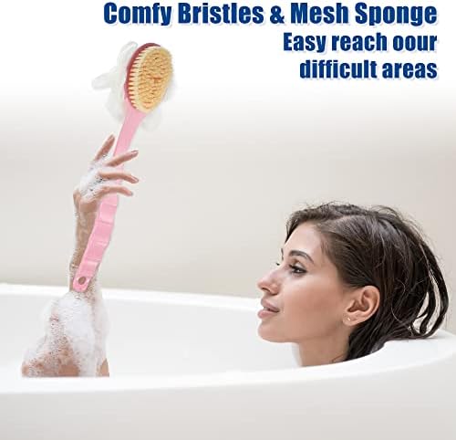 Crocoste 2 PCS אחורי קרצוף למקלחת, מברשת גוף עם זיפים ולופה, מברשת גוף מקלחת עם ידית ארוכה לאמבט פילינג בעור