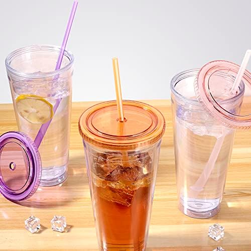 Luxfuel 32oz Acrylic Tumblers עם מכסה וקש, כוס קש פלסטיק כפול חומה, כוסות מבודדות לשימוש חוזר מושלמות