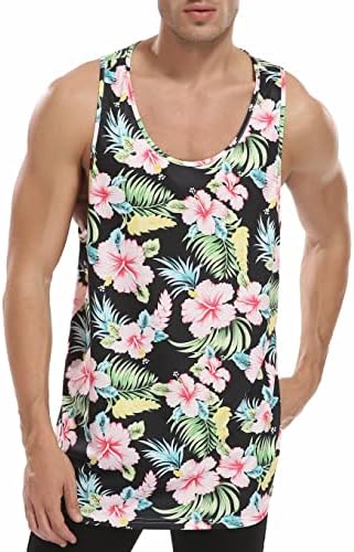 גברים פרחוני קיץ גופיות הוואי מקרית חולצות כושר רופף חידוש שרוולים חולצות