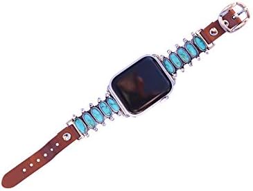 תואם 44 ממ/42 ממ לסדרת Apple Watch 6, 5, 4 גרסאות גדולות, להקת שעון טורקיז פרחים מערביים עדינים מס '68TL